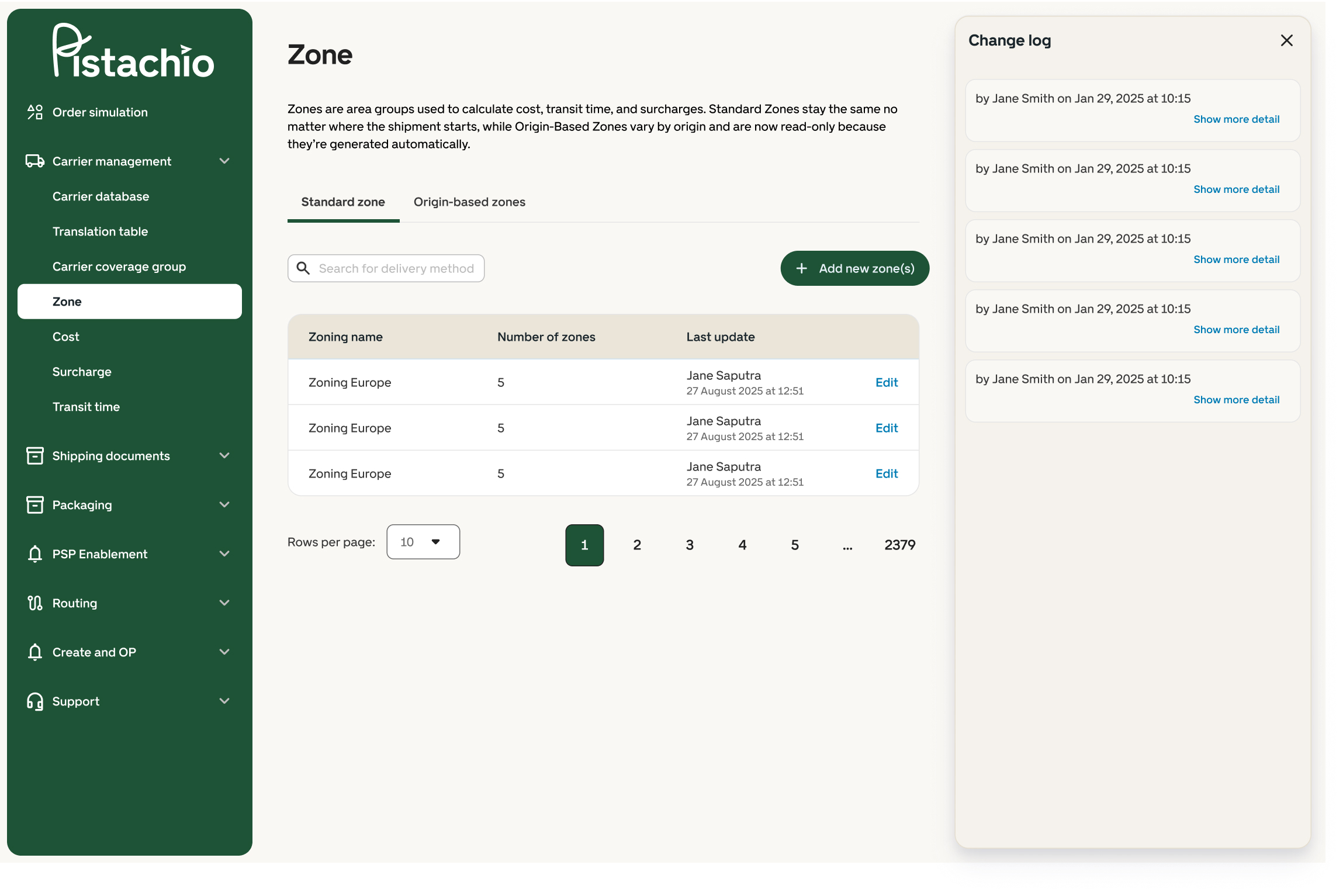 Gelato logistics zone management interface